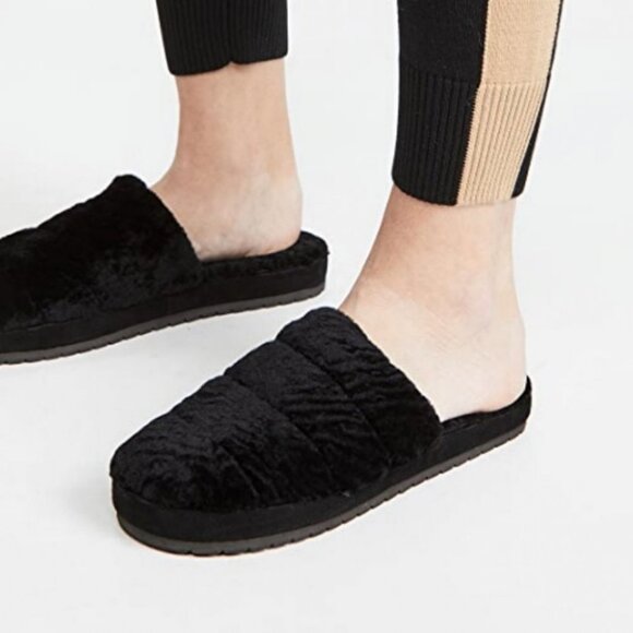 NEW Vince Loni Slippers Black Size 11 Lamb Fur Shearling Round Toe Minimalist - Picture 2 of 13